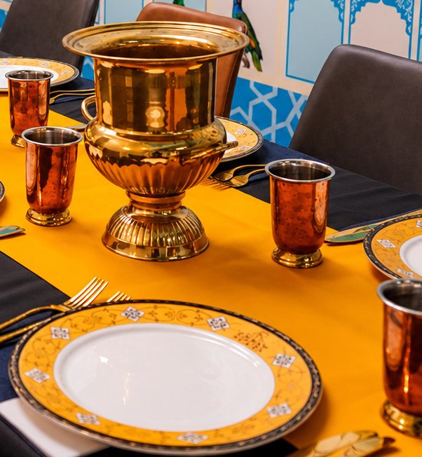 Brass urns and copper cups at Urban Spices Balmain