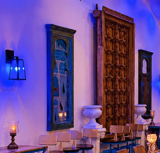 Carved timber doors at Urban Spices Balmain